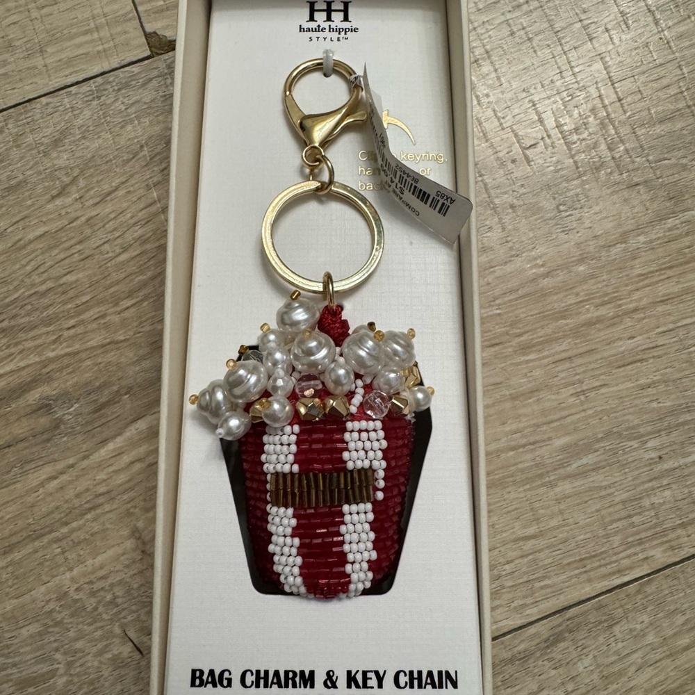 Haute Hippie Red and White Beaded Popcorn Key Chain